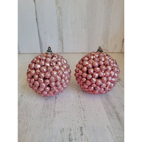 Pink ball glitter puff ball ornament Xmas set unique - Picture 1 of 6